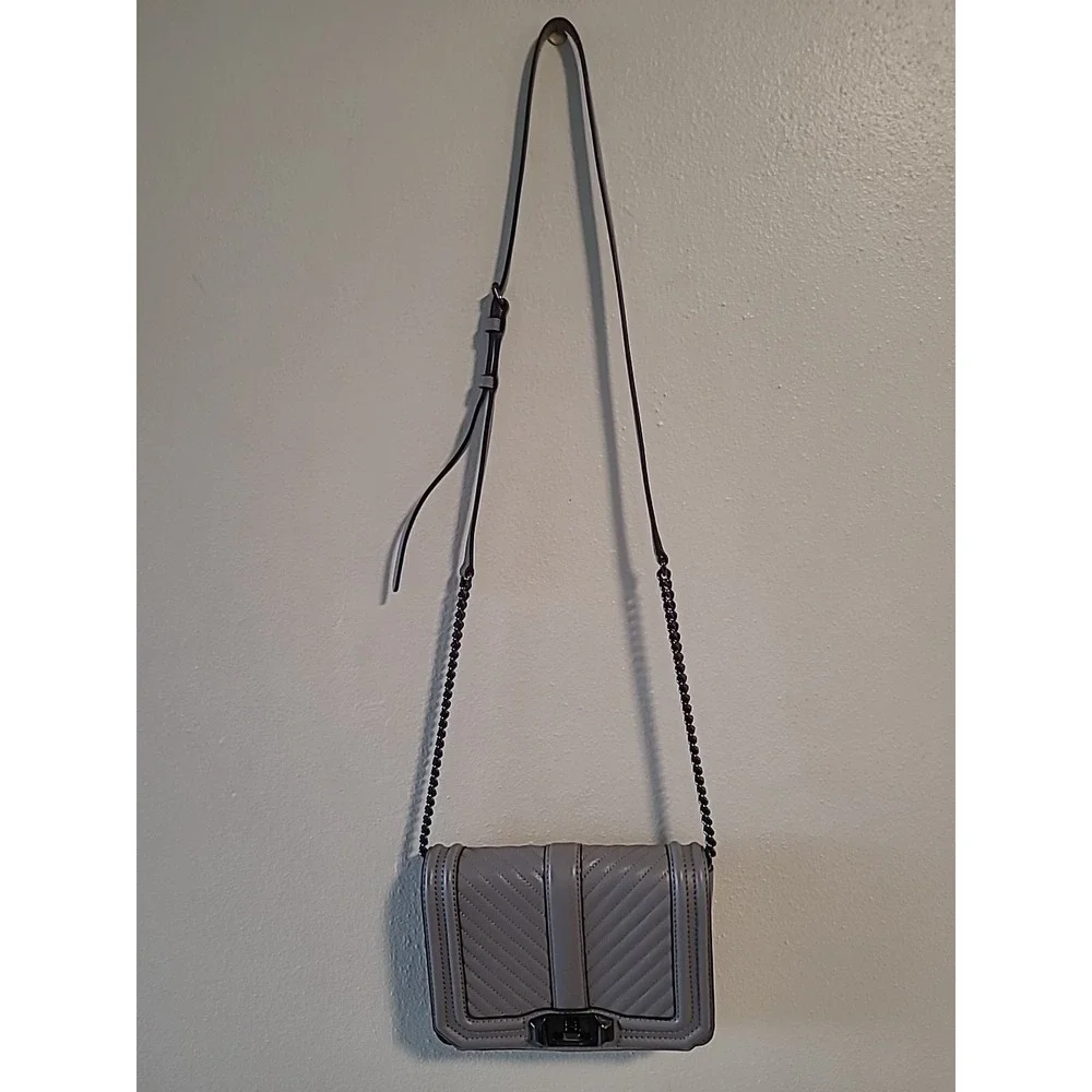 Rebecca Minkoff Chevron Quilted Love Crossbody Leather‎ Bag Graphite